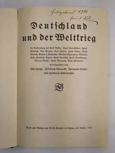 Buch: Deutschland und der Weltkrieg, Otto Hintze, 1915, Teubner, gebraucht, gut