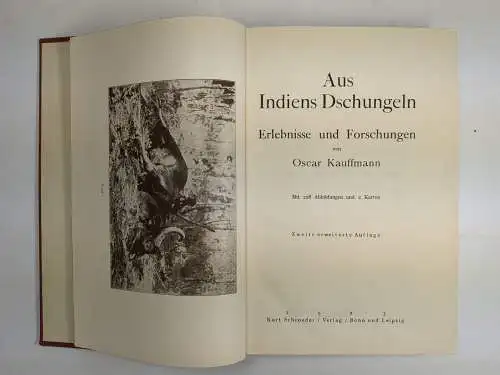 Buch: Aus Indiens Dschungeln, Kauffmann, Oscar. 1923, Kurt Schroeder Verlag