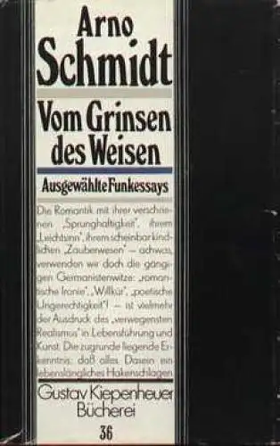 Buch: Vom Grinsen des Weisen, Schmidt, Arno. Gustav Kiepenheuer Bücherei, 1982