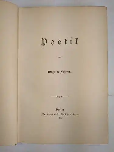 Buch: Poetik, Wilhelm Scherer, 1888, Weidmannsche Buchhandlung, gebraucht, gut