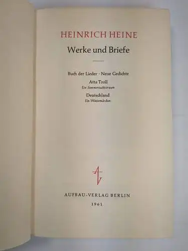 Buch: Werke und Briefe, Heine, Heinrich. 10 Bände, 1961, Aufbau Verlag