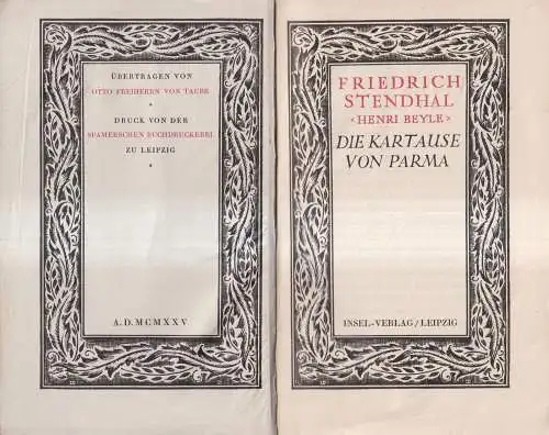 Buch: Die Kartause von Parma, Stendhal, Friedrich. 1925, Insel-Verlag