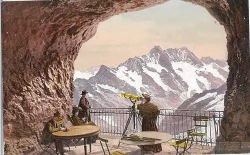 AK Jungfraubahn. Station Eismeer. Ausblick auf Schreckhorn ca. 1906, Postkarte