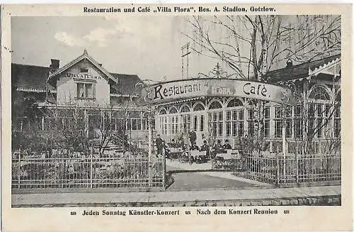 AK Restauration und Cafe Villa Flora. Bes. A. Stadion. Gotzlow. ca... Postkarte