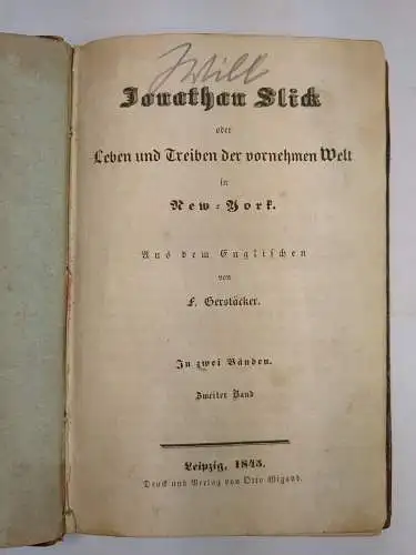 Buch: Jonathan Slick Band 2, Ann S. Stephens / F. Gerstäcker, 1845, Wiegand