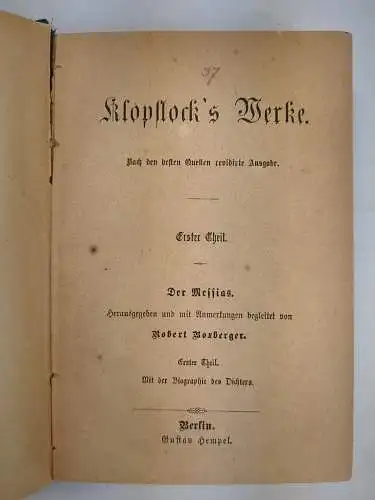 Buch: Friedrich Gottlieb Klopstock's Werke, 6 in 3 Bänden, Gustav Hempel Verlag