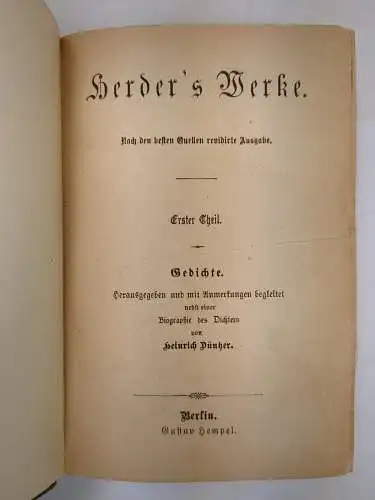 Buch: Herder's Werke, Herder, Johann Gottfried. 24 in 13 Bände, Gustav Hempel