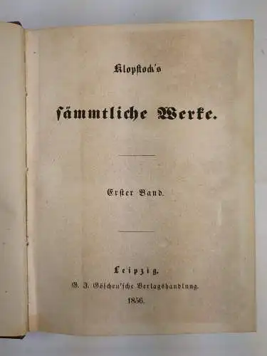 Buch: Klopstocks sämmtliche Werke, 10 Bände in 5, Göschen, 1856