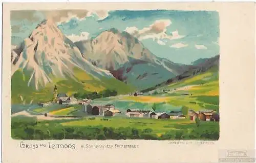 AK Gruss aus Lerrnoos m. Sonnenspitze Fernstrasse. ca. 1925, Postkarte. Ca. 1925