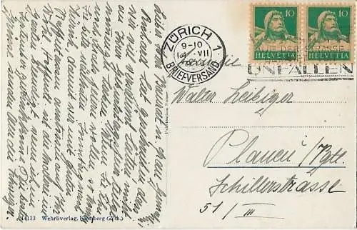 AK Zürichsee. ca. 1920, Postkarte. Serien Nr, ca. 1920, Wehrliverlag