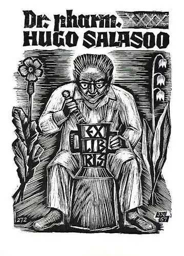 Original Grafik Exlibris: Dr. pharm. Hugo Salasoo, Maiglöckchen, gebraucht, gut