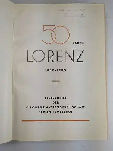 Buch: 50 Jahre Lorenz, Feyerabend, E. u.a., 1930, 1880-1930. Festschrift