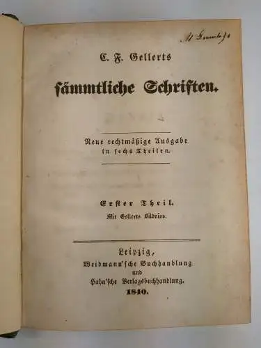 Buch: C. F. Gellert - Sämmtliche Schriften, 6 Bände, 1840, gebraucht, akzeptabel