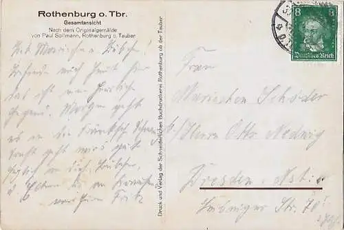 AK Rothenburg o. Tbr. Gesamtansicht. ca. 1928, Postkarte. Ca. 1928