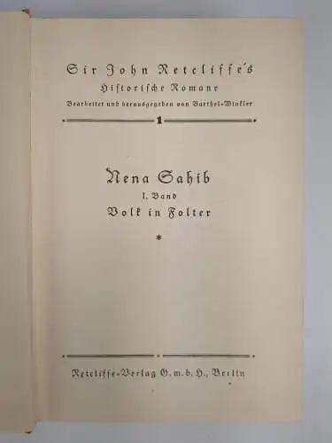 Buch: Nena Sahib. 1. bis 3. Band, Sir John Retcliffe, 1926, 3 Bände