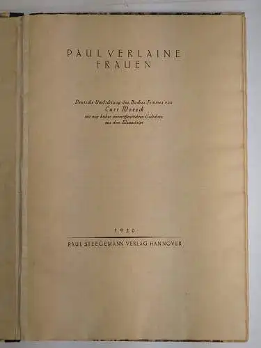 Buch: Frauen (Femmes), Paul Verlaine / Curt Moreck, 1920, Paul Steegemann