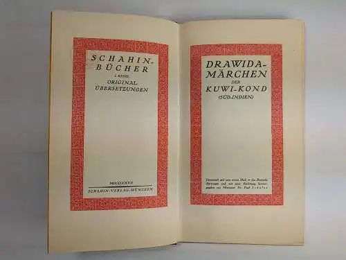 Buch: Drawida-Märchen oder Kuwi-Kond (Süd-Indien), Paul Schulze, 1922, Schahin