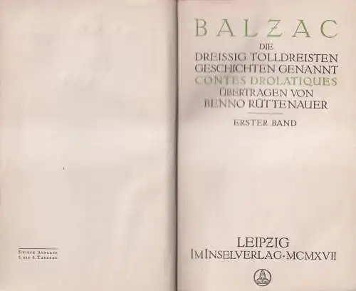 Buch: Die dreißig tolldreisten Geschichten. Balzac, 1917, Insel-Verlag