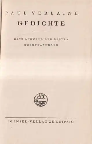 Buch: Gedichte, Paul Verlaine, Insel, Eine Auswahl der besten Übertragungen