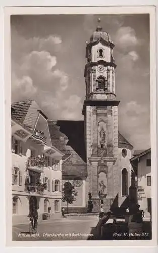 AK Mittenwald. Pfarrkirche mit Goethehaus, Hans Huber, Alpiner Verlag