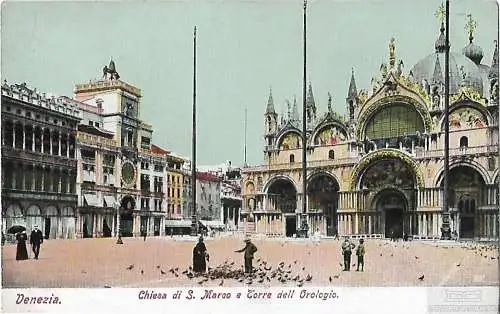 AK Venezia. Chiesa di S. Marco e Torre dell Orologio. ca. 1913, Postkarte