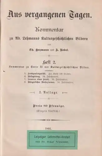 Buch: Aus vergangenen Tagen, Heft 1-3, Heymann / Uebel, 1893, 3 Teile in 1 Band