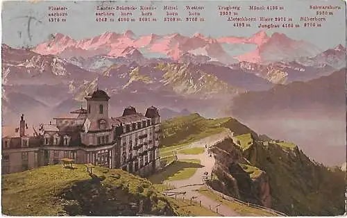 AK Rigi-Kulm und die Berner Hochalpen. ca. 1908, Postkarte. Ca. 1908