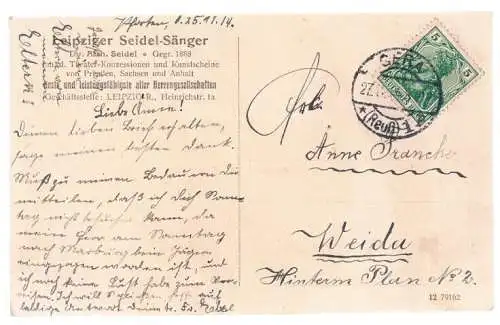 AK Leipziger Seidel-Sänger. ca. 1914, Postkarte, gebraucht, gut