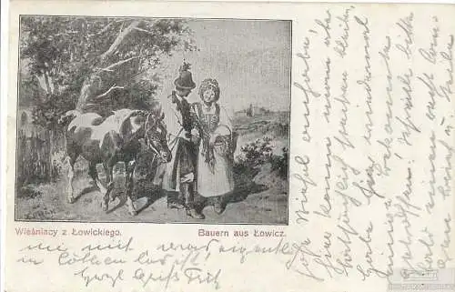 AK Wiesniacy z Lowickiego. Bauern aus Lowicz. ca. 1915, Postkarte. Ca. 1915