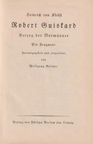 Buch: Robert Guiskard, Herzog der Nordmänner. Heinrich von Kleist, Reclam Verlag