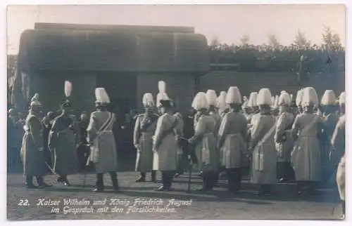 AK Kaiser Wilhelm und König Friedrich August im Gespräch mit den Füstlichkeiten