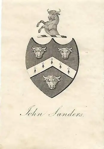 Original Kupferstich-Wappen: Heraldik - John Sanders, gebraucht, gut