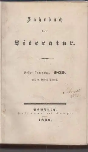 Buch: Jahrbuch der Literatur - Erster Jahrgang 1839, Hoffmann und Campe