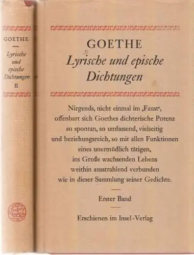 Buch: Lyrische und epische Dichtungen (2 Bände), Goethe. 1961, Insel-Verlag