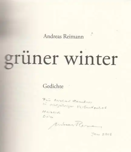 Buch: grüner winter, Reimann, Andreas. Poet in residence, 2015, Gedichte