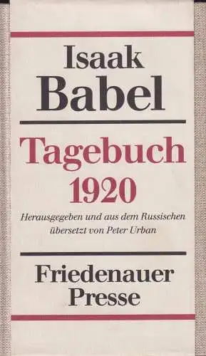 Buch: Tagebuch 1920, Babel, Isaak. 1990, Verlag Friedenauer Presse