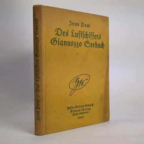 Buch: Des Luftschiffers Giannozzo Seebuch, Jean Paul, 1927, Kronos Verlag