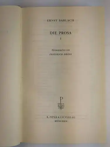 Buch: Die Prosa I+II, Ernst Barlach, Piper Verlag, 2 Bände, gebraucht, gut