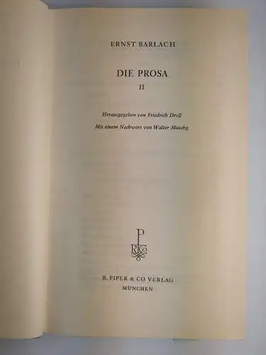 Buch: Die Prosa I+II, Ernst Barlach, Piper Verlag, 2 Bände, gebraucht, gut