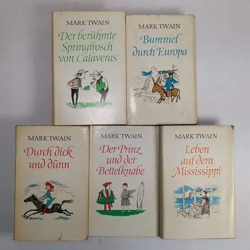 5 Bücher Mark Twain Romane, Bummel, dick und dünn, Bettelknabe, Mississippi ...