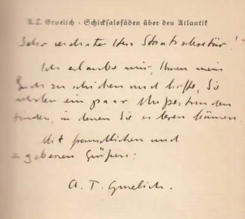 Buch: Schicksalsfäden über den Atlantik, Gruelich, Arthur Theodor