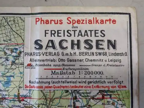 Pharus-Spezialkarte des Freistaates Sachsen mit Chemnitz, Dresden, Leipzig