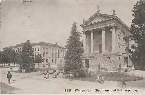 AK Winterthur. Stadthaus und Primarschule. ca. 1908, Postkarte. Ca. 1908