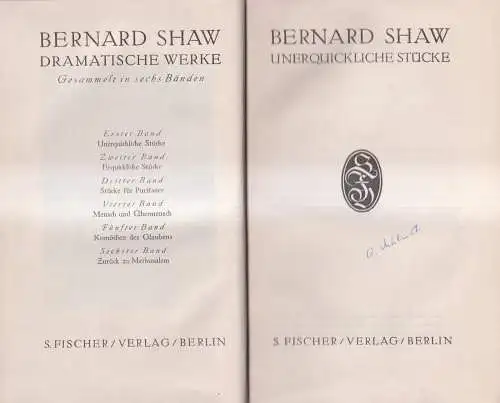 Buch: Unerquickliche Stücke , Bernard Shaw, 1911, Fischer, Dramatische Werke 1