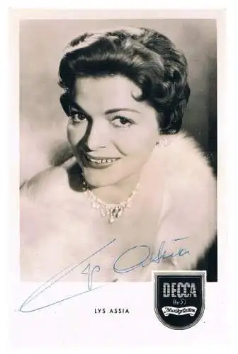 Lys Assia. Autogrammkarte. Signiert, Autogrammkarte, Decca, gebraucht, gut