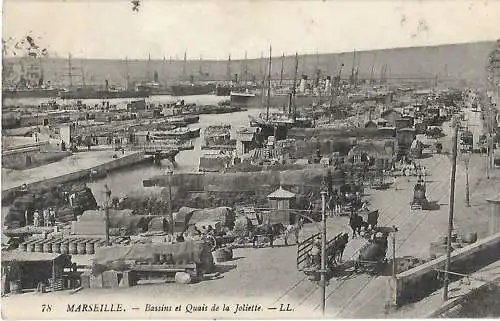 AK Merseille. Bassins et Quais de la Joliette. ca. 1907, Postkarte. Serien Nr