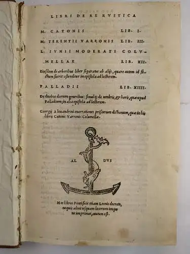 Buch: Libri de re Rustica, Cato, Marcus Porcius, 1514, A. Manuzio & A. Torresana