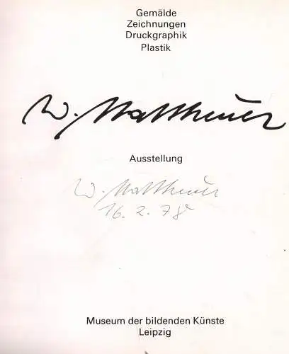 Ausstellungskatalog: Ausstellung Wolfgang Mattheuer, 1978, gebraucht, sehr gut