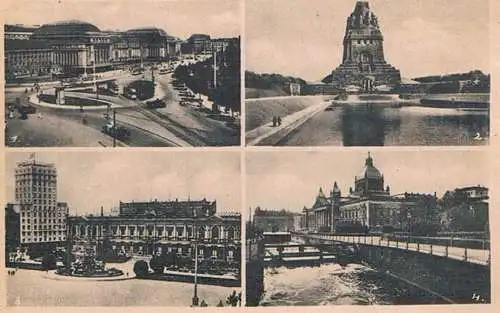 AK Leipzig. Hauptbahnhof. Völkerschlachtdenkmal. Augustusplatz... Postkarte