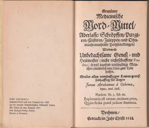 Buch: Wat dem einen sin Uhl ... Disput um die Schulmedizin anno 1688 und 1689